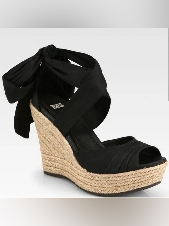 UGG Shoes - UGG Black Espadrille Wedge Sandals with Ankle Wrap